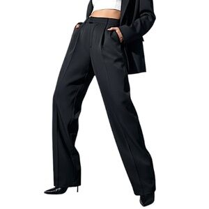 Minimalist old money black baggy high rise pleated wide leg trousers pants M